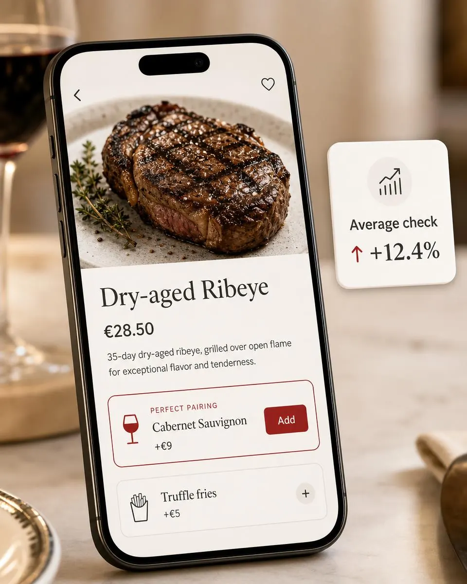 DinnerBoost dish page with a contextual Cabernet Sauvignon pairing recommendation